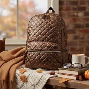 Modern Streetwear Quilted Studded Backpack Nila Anthony Chocolate Brown